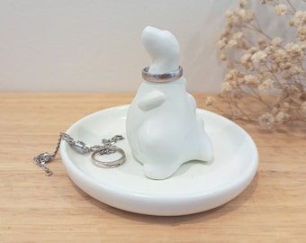 Concrete Dinosaur Ring Holder: Chubby T-Rex Jewelry Dish
