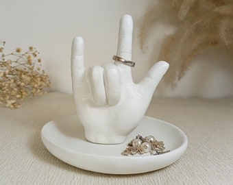 I Love You Ring Holder - Rock on Finger - Finger Ring Stand - Wedding Ring Holder Dish - Hand Shaped Ring Holder - Wedding Gift