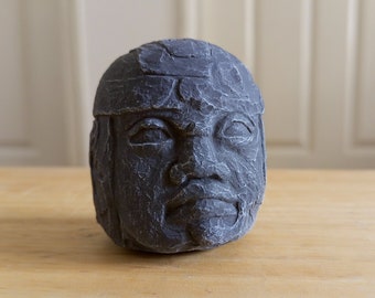 Olmec Colossal Head Sculpture: Cement Ancient Artifact Replica