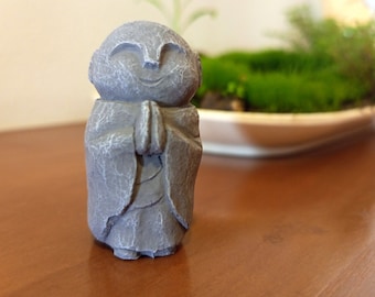 Handmade Stone Jizo Monk Statue: Japanese Garden Decor (1.7")