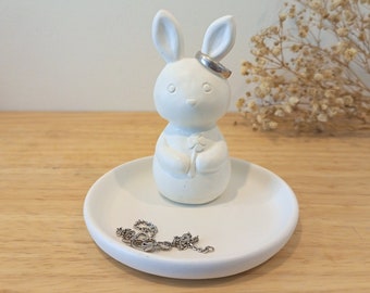 White Bunny Ring Holder - Cute Rabbit Ring Holder - Animal Ring Holder - Engagement Wedding Ring Holder Dish - Unique Men Women Ring Dish