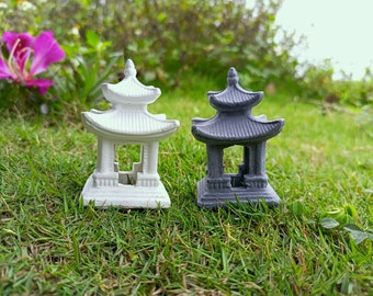 Statua da giardino con pagoda in cemento - Pagoda asiatica da 7,6 cm - Pagoda del giardino fatato - Padiglione cinese bianco nero - Casa di riposo da giardino