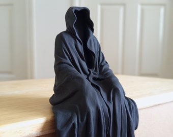 Black Sitting Death Statue - Grim Reaper Figure - Gothic Sitting Reaper Statue - Black Goth Halloween Grim Reaper - Gifts for Goths