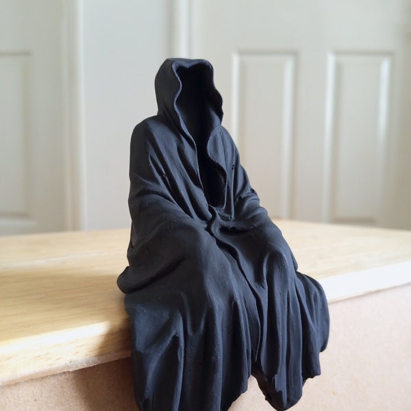 Black Sitting Death Statue - Grim Reaper Figure - Gothic Sitting Reaper Statue - Black Goth Halloween Grim Reaper - Gifts for Goths
