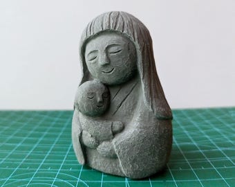 Mother and Child Jizo Statue, Bookstore Library Office Desk Gift, Japanese-Style Shelf/Desk Decor & Sympathy Gift