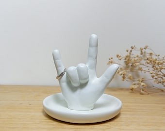 I Love You Ring Holder - ILY Hand Ring Holder: Cement ASL Jewelry Dish