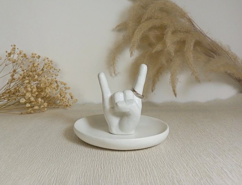 Rock on Hand Signal Ring Holder with trinket dish