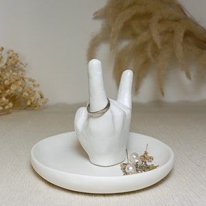 Hook ‘Em Sign ring holder and Jewellery Dish made from concrete, color white