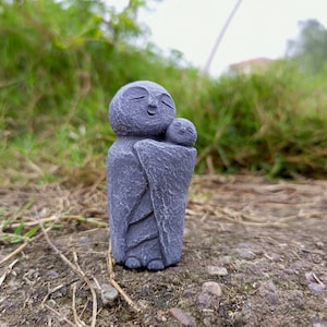 Mother and Baby Jizo Statue - Japanese Jizo Statue - Fairy Garden Ornament - Jizo Monk Statue - Gift for Mom - Gift for New Mom