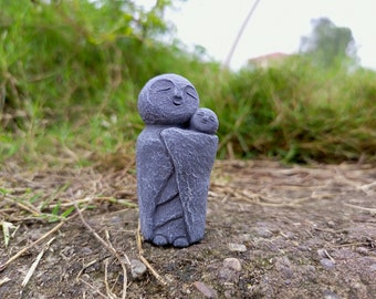 Mother and Baby Jizo Statue - Japanese Jizo Statue - Fairy Garden Ornament - Jizo Monk Statue - Gift for Mom - Gift for New Mom