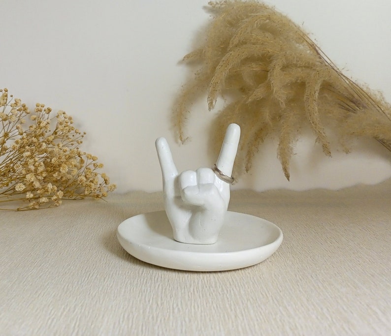 Rock on Hand Signal Ring Holder with trinket dish