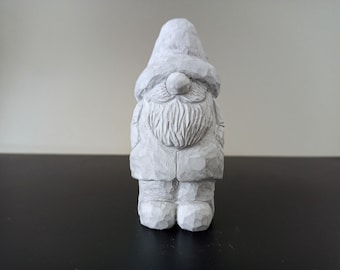 Handmade Mini Cement Gnome Statue – 3.5" Tall Garden Gnome Decor, Nordic Style Cement Figurine, Rustic Home or Office Decoration