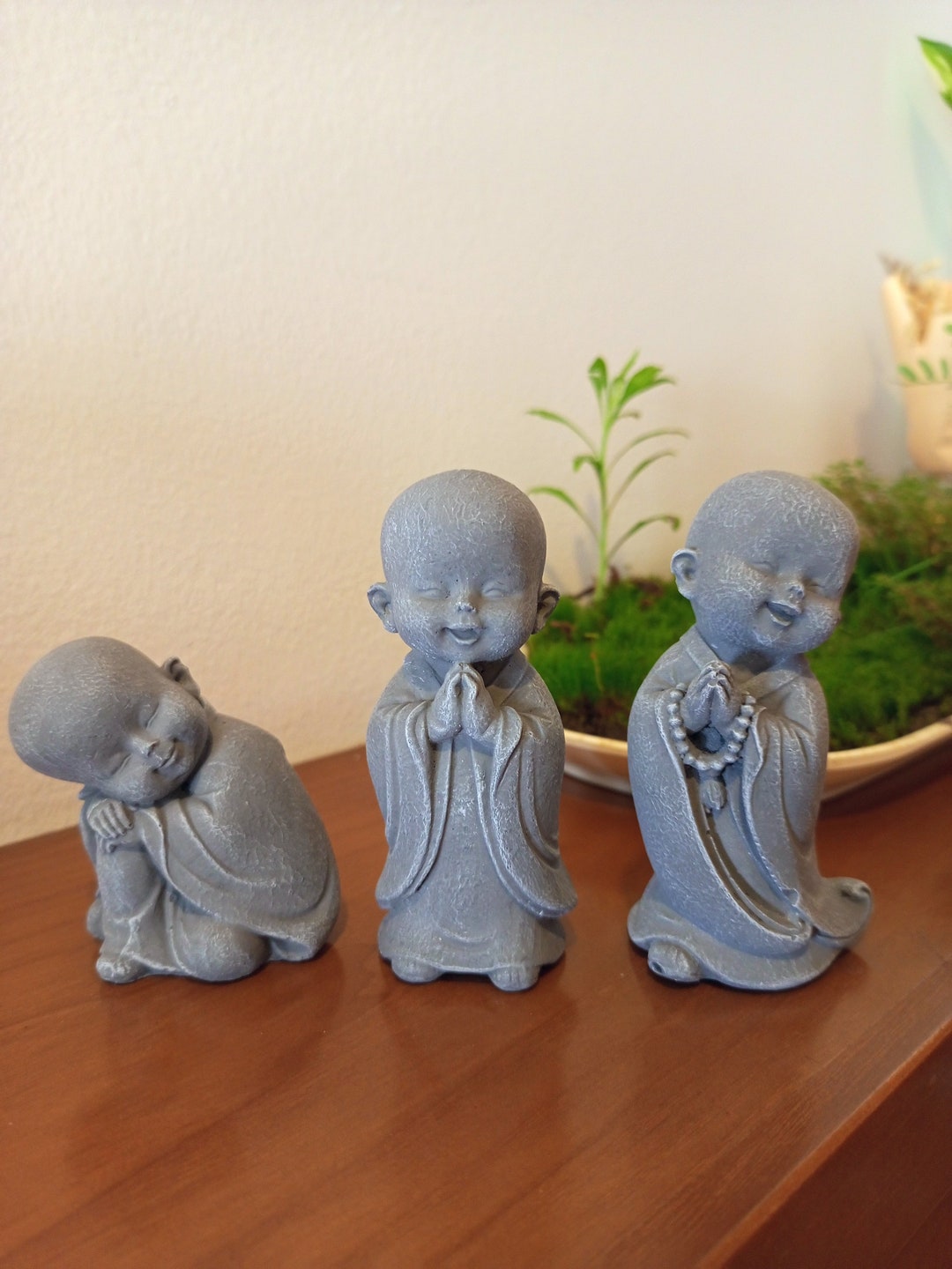 Litter Monk Stone Statue, Buddha Statue Stone Figurine, Zen Style