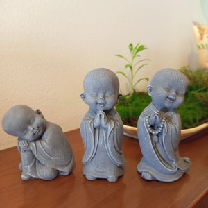 Litter Monk Stone Statue, Buddha Statue Stone Figurine, Zen Style, Indoors Outdoor Garden Statue, Good Luck Buddha, Spiritual Gift
