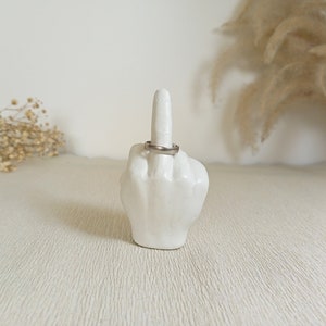white Concrete Middle Finger Ring Holder and Trinket Dish