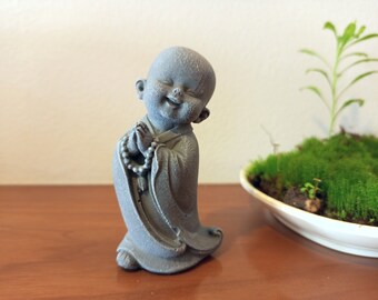 Cement Baby Buddha Statue: Smiling Monk Figurine, Zen Garden Decor
