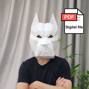 Pit Bull Paper Mask Template, Pit Bull Mask Pattern, Pit Bull Papercraft Mask, Low Poly Mask Pdf, 3d Paper Mask File, Animal Masks & Crafts