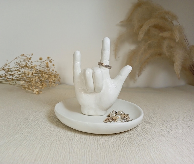 I Love You Ring Holder hand sign made from concrete