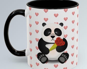 Coffee Mug Gift Cute Panda Cup Mother's Day Red Roses Love Tea Cup for Her Birthday Anniversary Present