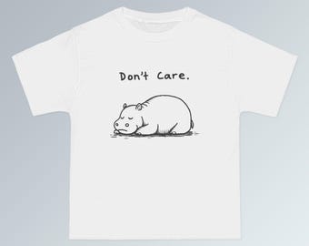 Don't Care Hippo T-Shirt: Funny Animal Graphic Tee - Cotton Comfort