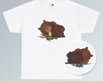 Kawaii Bear Bubble Tea T-Shirt: Double-Sided Graphic Design