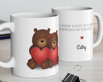 Personalized Love Gift Bear Mug Custom 11oz Coffee Cup for Her Cute Tea Cup Present for Wife's Birthday Anniversary Present Mother's Day