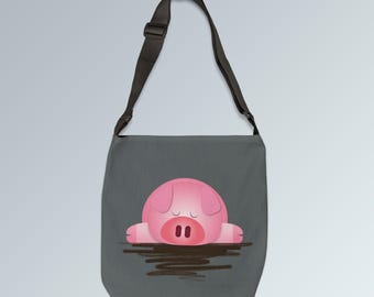 Mud Bath Pig Tote Bag: Funny Animal Crossbody Messenger Bag