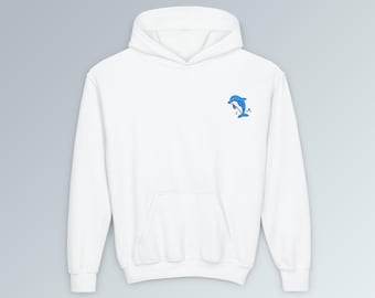 Dolphin Embroidered Youth Hoodie: Ocean Animal Pullover Sweatshirt