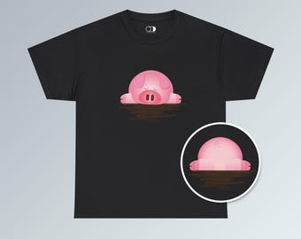 Kawaii Sleepy Pig T-Shirt: Funny Farm Animal Tee, Double Sided Design