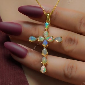 Ethiopian Opal Cross Pendant, Religious Cross Pendant, Cross Necklace, Opal Cross, Minimalist Cross for Women, Religious Necklace