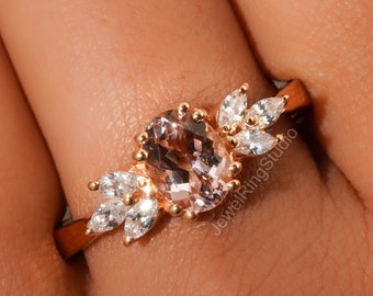 Morganite Ring, Morganite Engagement Ring, Oval cut Engagement Ring, Morganite Gold Ring, Anniversary Ring, gift for her
