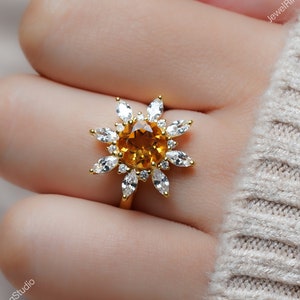 Citrine Ring Natural Citrine Ring Gift for Her Citrine Floral Ring Engagement Ring for Her November Birthstone Ring Citrine Bold Ring