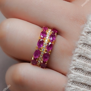 Ruby Half Band Ring Ruby Solid Gold Ring Ruby Half Band Ring Gift for Her Band Ring Ruby Wedding Band Ring July Birthstone ring Ruby Ring