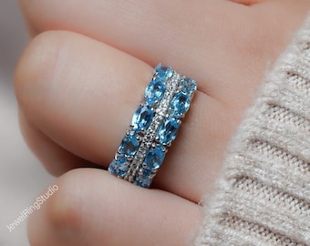 Anillo de topacio azul cielo, anillo de plata con topacio, anillo de compromiso con topacio, anillo de piedra preciosa azul cielo, anillo de bodas con topacio