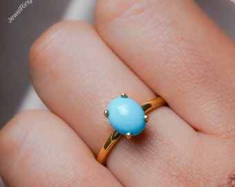 Anillo de turquesa de La Bella Durmiente, anillo de plata de ley con turquesa, anillo solitario, anillo de piedra preciosa ovalada, anillo de boda, anillo de aniversario.
