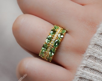 Tsavorite granaatband, halve band granaat, sterlingzilveren band granaat, trouwring, verlovingsring