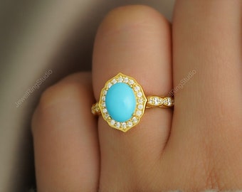 Anillo de turquesa vintage, anillo de plata esterlina con turquesa, anillo de compromiso, anillo de turquesa azul, anillo de turquesa de la Bella Durmiente