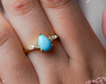 Anillo de turquesa La Bella Durmiente, anillo de plata de ley con turquesa, anillo de compromiso, anillo de turquesa azul, piedra de nacimiento de diciembre