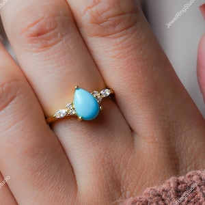 Sleeping Beauty Turquoise Ring | Pear Shape Turquoise Ring | December Birthstone Jewelry | Turquoise Engagement Ring | Turquoise Ring