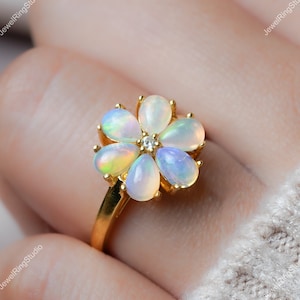 Opalring, äthiopischer Opalring für Frauen, Opalring aus Sterlingsilber, äthiopischer Opalring für Frauen, weißer Opalring, Oktober Geburtsstein