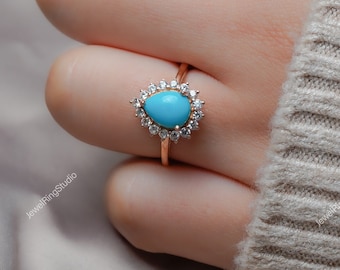 Anillo de turquesa La Bella Durmiente, Anillo de turquesa azul, Piedra de nacimiento de diciembre, Anillo de plata de ley con turquesa, Anillo de compromiso
