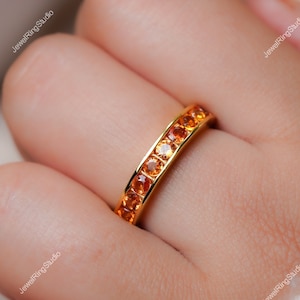 Orange Sapphire Ring Natural Orange Sapphire Ring Sapphire Ring Gift for Her Sapphire Band Ring Wedding Band Orange Sapphire Gold Ring