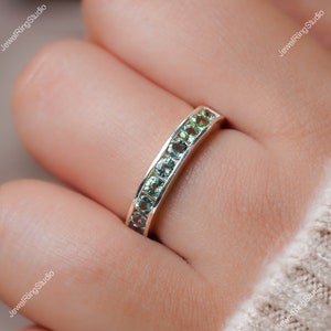 Green Sapphire Ring, Sapphire wedding Gold Ring, Natural Sapphire Band Ring, Gift for her, Sapphire Half band ring, Green Sapphire Ring