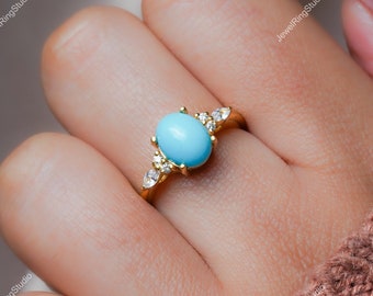 Anillo de turquesa de la Bella Durmiente, anillo de plata con turquesa, anillo de piedra natal de diciembre, regalo para ella, anillo de turquesa azul, anillo de boda