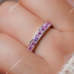 Pink Sapphire Band Ring | Sapphire Stackable Ring | Dainty Gemstone Wedding Band | Pink Sapphire Gold Ring | Sapphire Engagement Ring