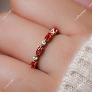 Red Sapphire Ring | Marquise Cut Sapphire with moissanite | Gold Sapphire Wedding Half Band | Anniversary & Stacking Ring | Red Sapphire