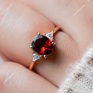 Garnet Engagement Ring | Oval Red Gemstone Ring| January Birthstone Ring | Gold Women’s Anniversary Ring | Red Garnet Ring