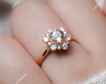 Morganite Ring Natural Morganite Gold Ring Gift for Her June Birthstone Ring Floral Ring Anniversary Gift Classic Morganite Ring