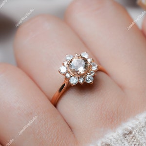 Morganite Engagement Ring | Oval Morganite Ring | Peach Gemstone Anniversary Jewelry | Morganite Ring | Morganite Floral Ring | Gift for her