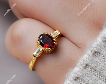 Red Garnet Ring Natural Garnet Ring Gift for Her Red Garnet Gold Ring Engagement Ring for Her January Birthstone Ring Garnet Solitaire Ring